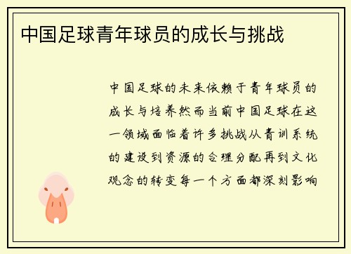 中国足球青年球员的成长与挑战