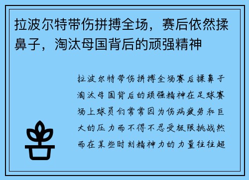 拉波尔特带伤拼搏全场，赛后依然揉鼻子，淘汰母国背后的顽强精神